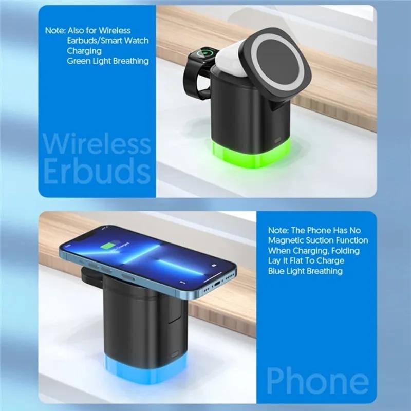 3 In 1 Magnetic Wireless Charger For Iphone Iwatch Airpods Black
