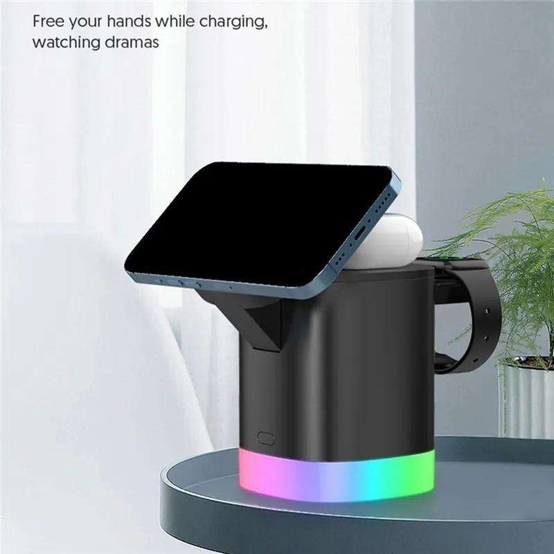 3 In 1 Magnetic Wireless Charger For Iphone Iwatch Airpods Black