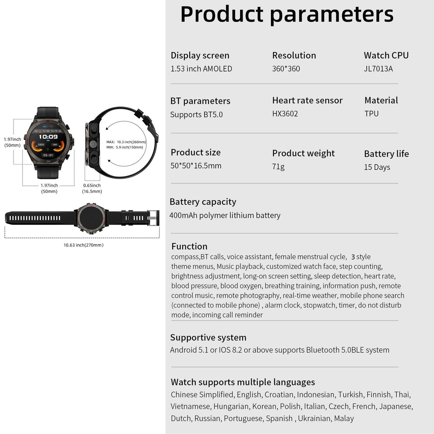 1.53 Inch Ip67 Bt5.0 Sport Smartwatch With Earbuds Bluetooth Call & Health Monitor