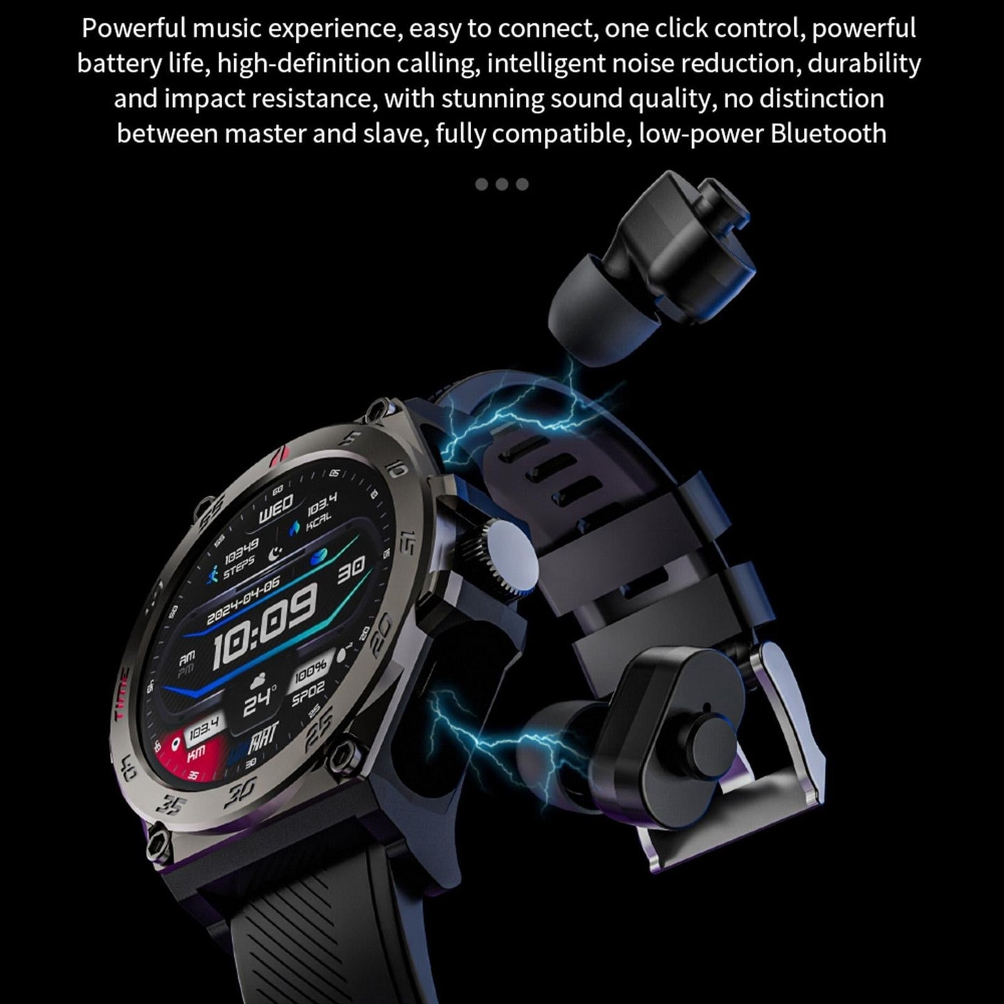 1.53 Inch Ip67 Bt5.0 Sport Smartwatch With Earbuds Bluetooth Call & Health Monitor