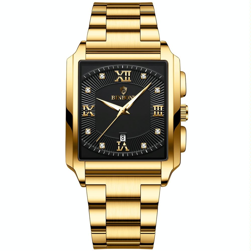 Waterproof Men Quartz Watch Rectangular Outdoor Design Full Gold Black