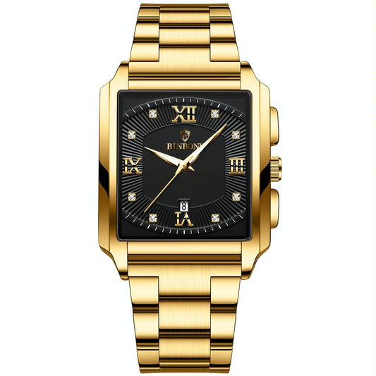 Waterproof Men Quartz Watch Rectangular Outdoor Design Full Gold Black