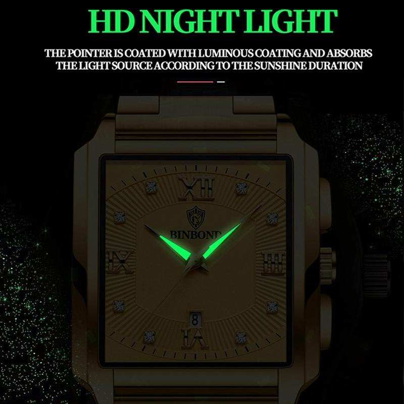 Waterproof Men Quartz Watch Rectangular Outdoor Design Full Gold Black