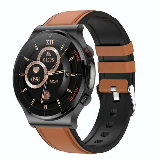 1.32 Inch Leather Smart Watch With Health Monitoring: Ecg Bp Temperature Brown