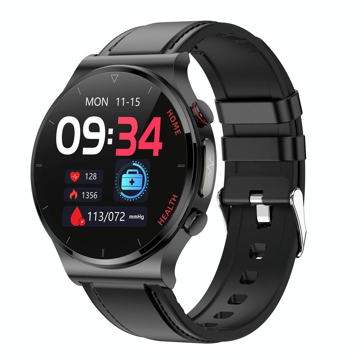 1.32 Inch Leather Smart Watch With Health Monitoring: Ecg Bp Temperature Brown
