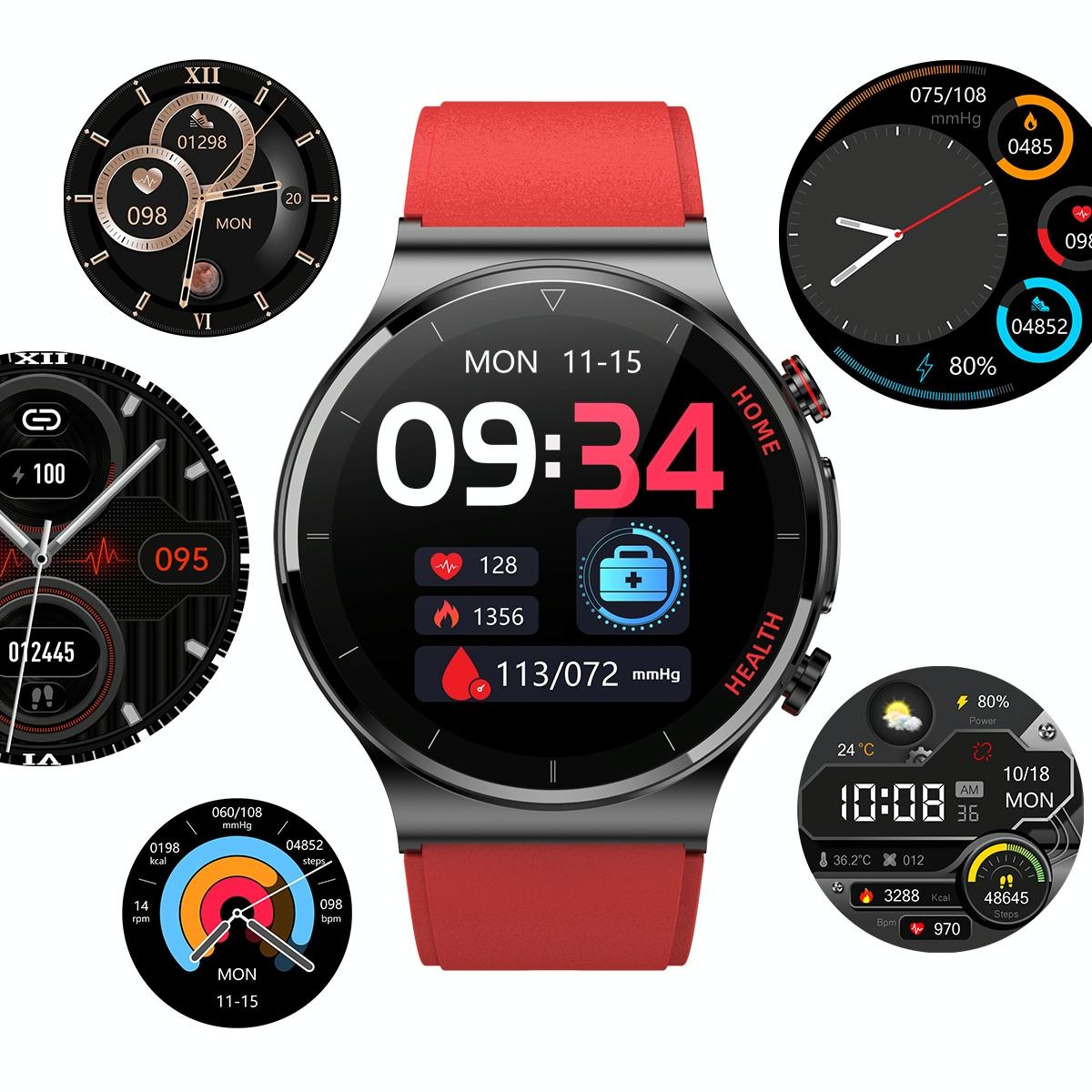 1.32 Inch Leather Smart Watch With Health Monitoring: Ecg Bp Temperature Brown
