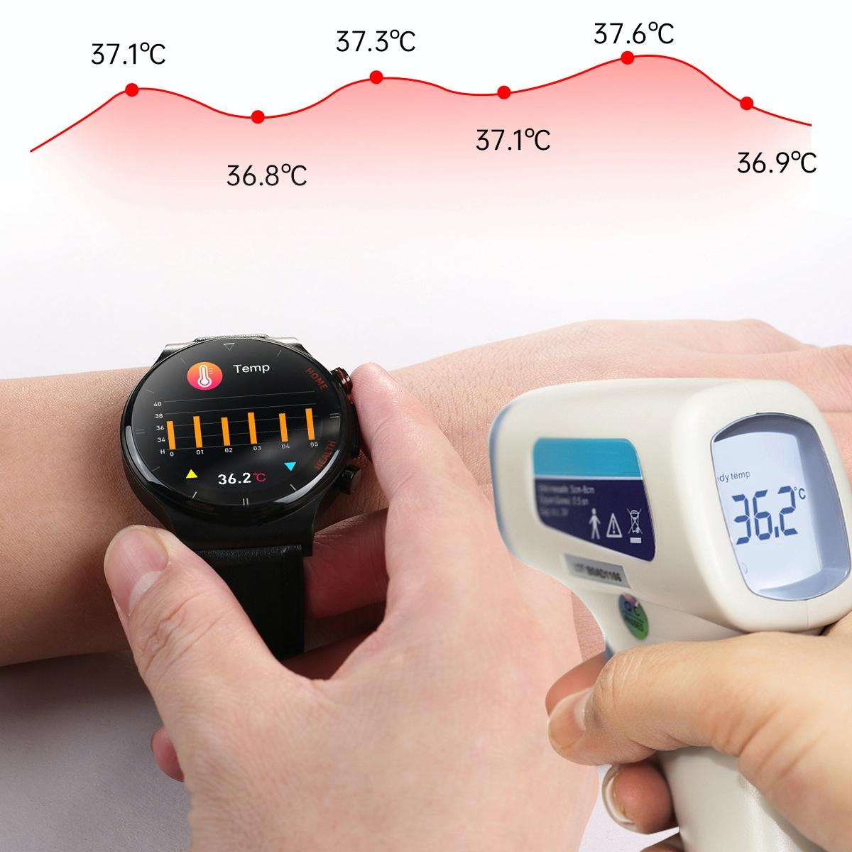1.32 Inch Leather Smart Watch With Health Monitoring: Ecg Bp Temperature Brown