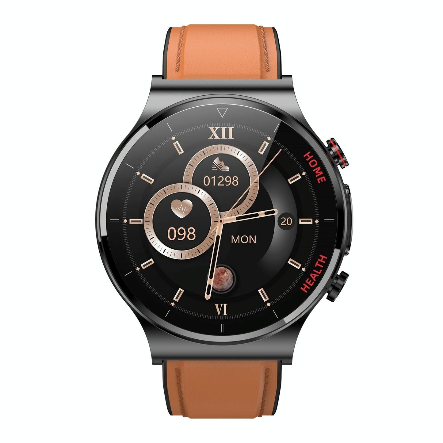 1.32 Inch Leather Smart Watch With Health Monitoring: Ecg Bp Temperature Brown