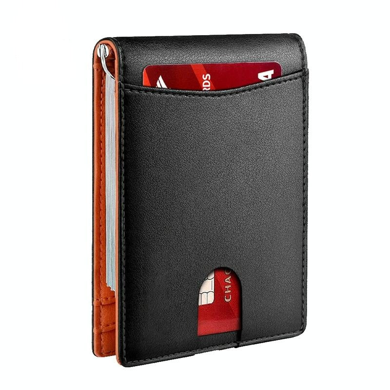 Rfid-Protected Leather Wallet Carbon Fiber Blue Inside