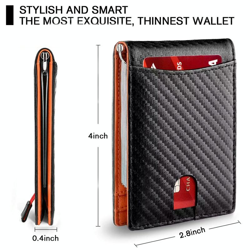 Rfid-Protected Leather Wallet Carbon Fiber Blue Inside