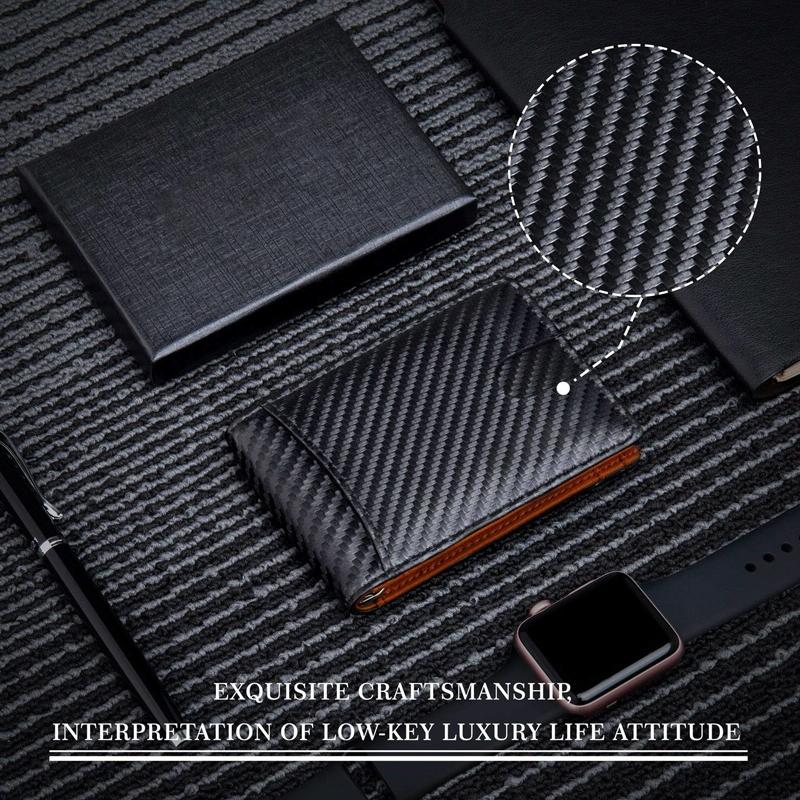 Rfid-Protected Leather Wallet Carbon Fiber Blue Inside