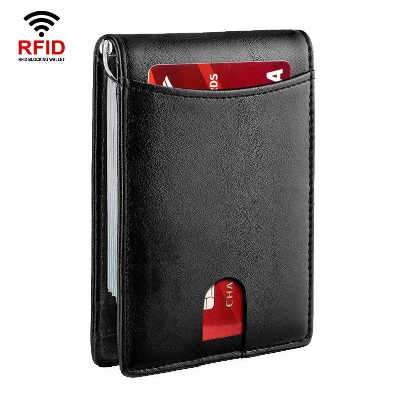 Rfid-Protected Leather Wallet Carbon Fiber Blue Inside