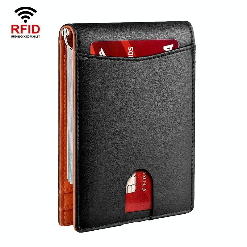 Rfid-Protected Leather Wallet Carbon Fiber Blue Inside