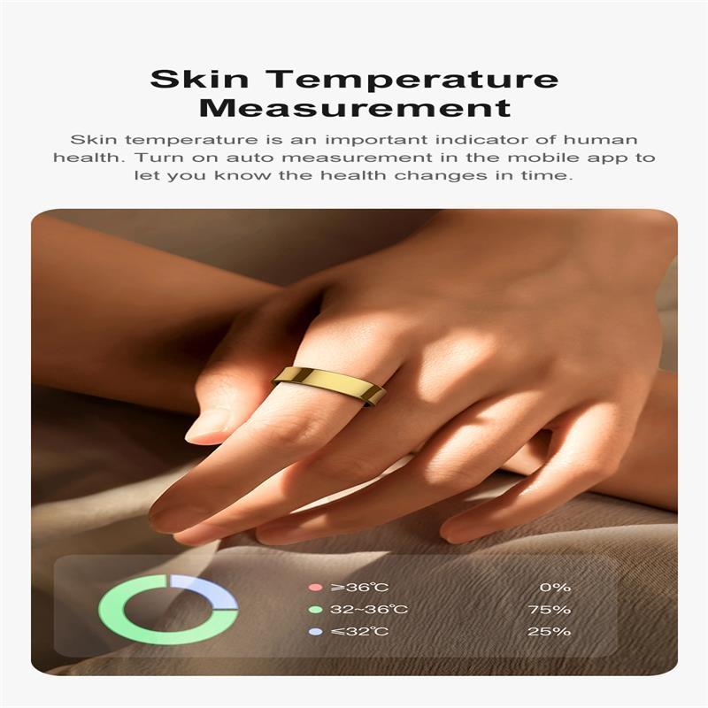 Smart Ring With Heart Rate Blood Oxygen Sleep Monitoring & Sports Modes Size 8 Gold