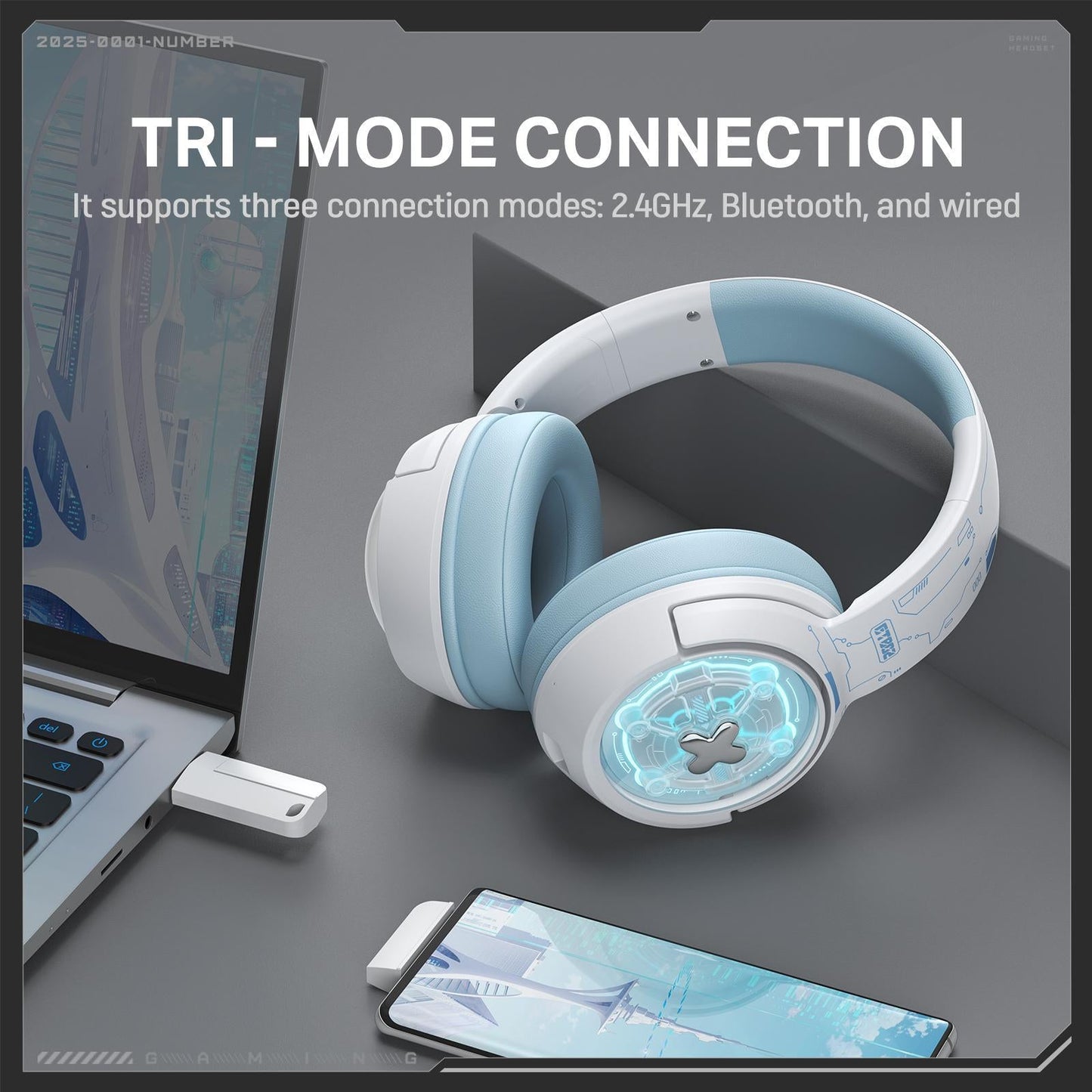 Wireless Gaming Headset Onikuma Gt802 White