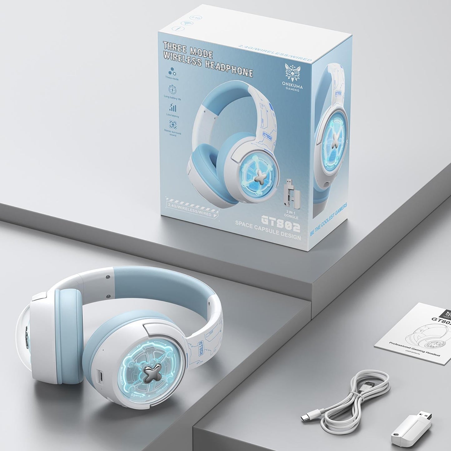 Wireless Gaming Headset Onikuma Gt802 White