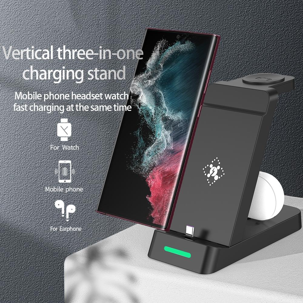 18W 3 In Vertical Charging Stand For Samsung Watch And Galaxy Buds Black