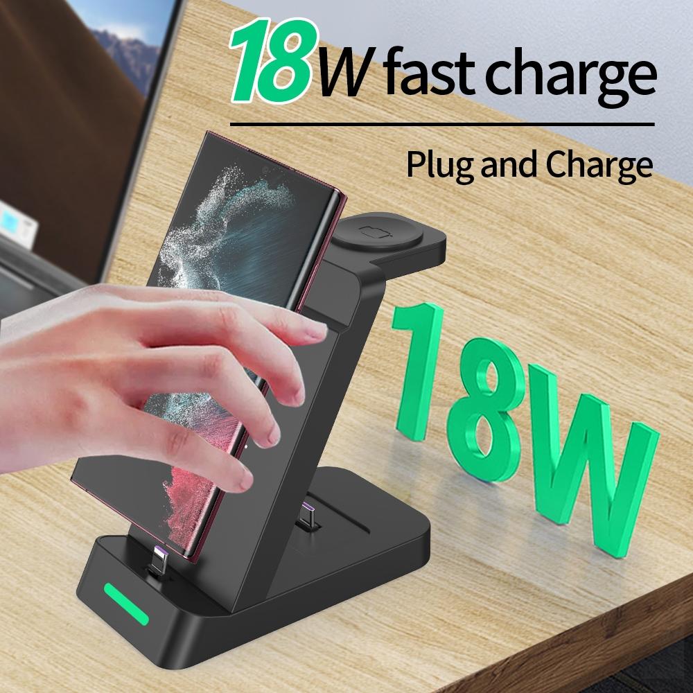 18W 3 In Vertical Charging Stand For Samsung Watch And Galaxy Buds Black