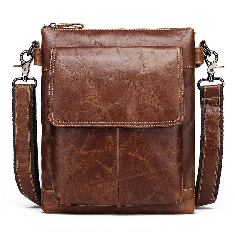 Retro Leather Crossbody Backpack For Men Yellow Brown