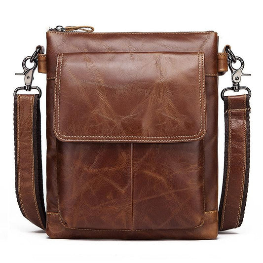 Retro Leather Crossbody Backpack For Men Yellow Brown