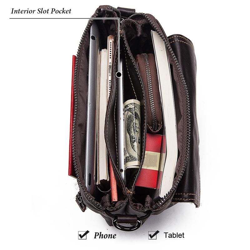 Retro Leather Crossbody Backpack For Men Yellow Brown