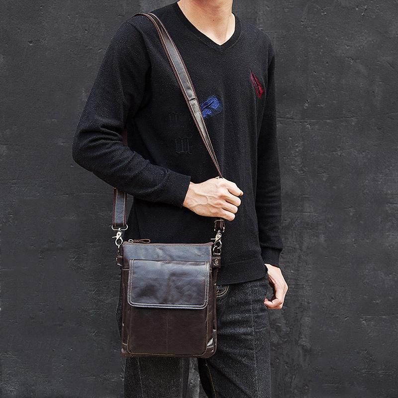 Retro Leather Crossbody Backpack For Men Yellow Brown