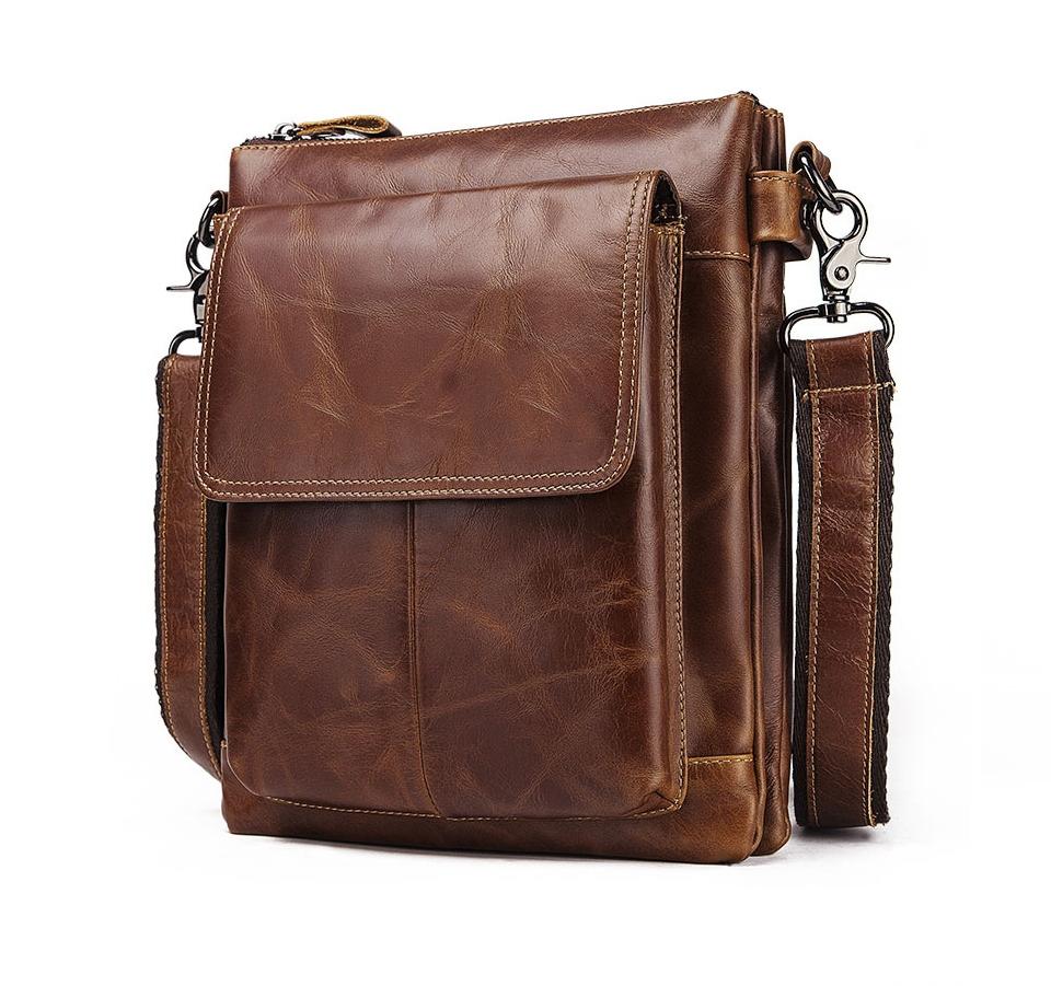 Retro Leather Crossbody Backpack For Men Yellow Brown