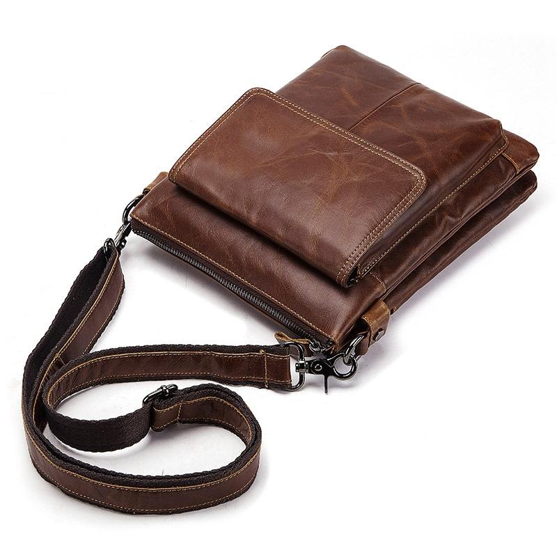 Retro Leather Crossbody Backpack For Men Yellow Brown