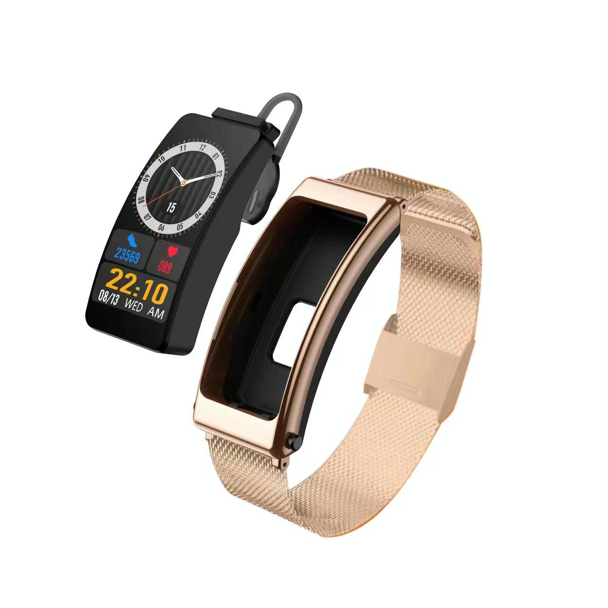 1.14 Inch Steel Band Earphone Detachable Smart Watch Support Bluetooth Call Gold