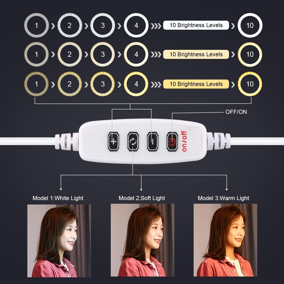 10.2 Selfie Beauty Light With Tripod Mount And Usb 3 Modes Dimmable Led Ring For Vlogging Photography Cold Shoe Ball Hea