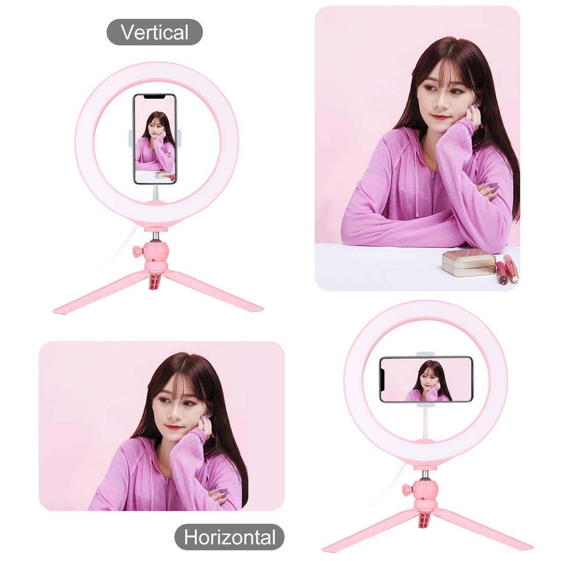 10.2 Selfie Beauty Light With Tripod Mount And Usb 3 Modes Dimmable Led Ring For Vlogging Photography Cold Shoe Ball Hea