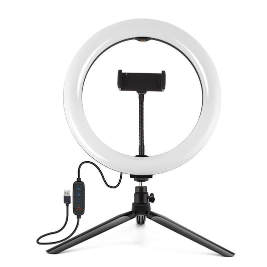 10.2 Selfie Beauty Light With Tripod Mount And Usb 3 Modes Dimmable Led Ring For Vlogging Photography Cold Shoe Ball Hea