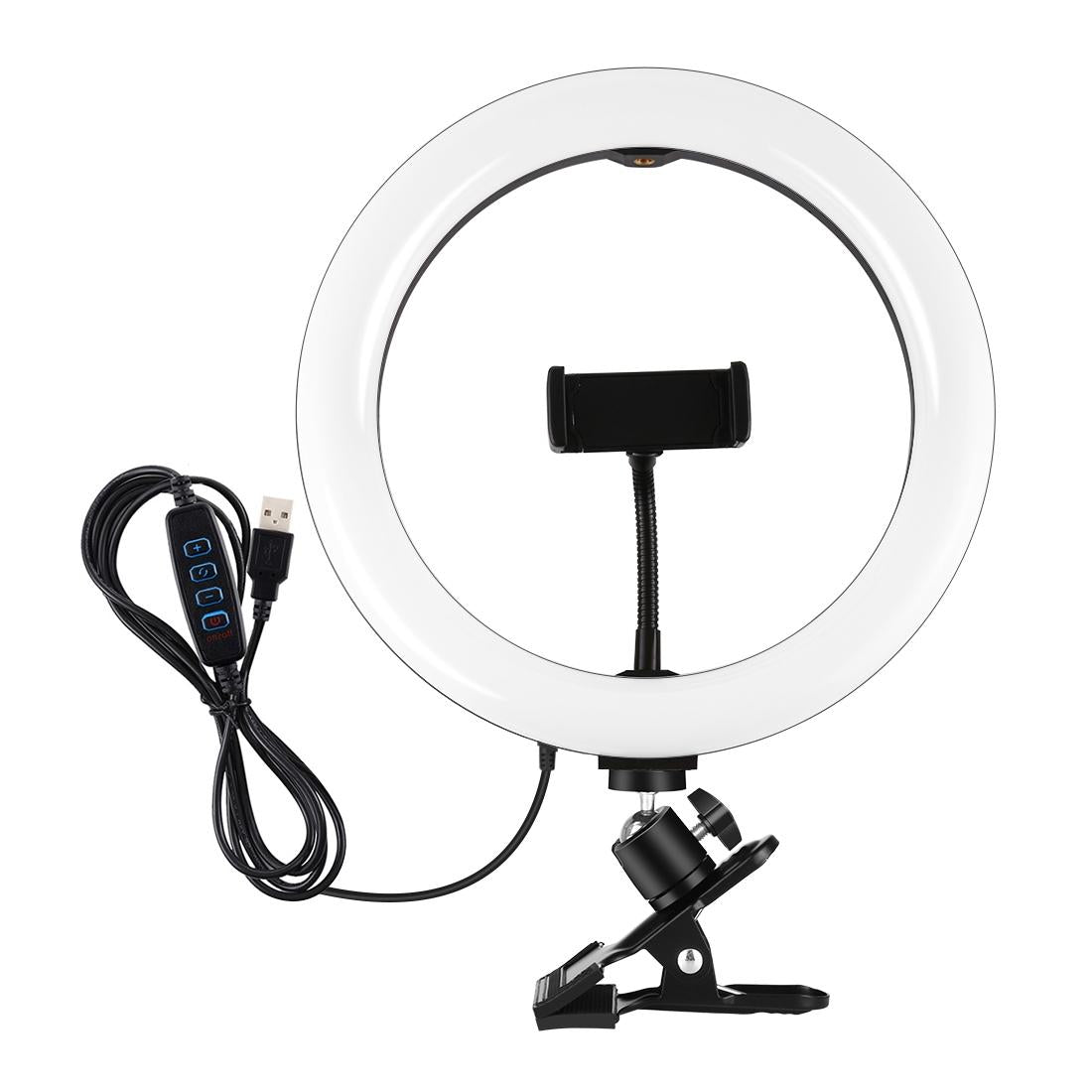 10.2" Dimmable Ring Light With Monitor Clip Usb Power Dual Color Modes & Phone Clamp Black