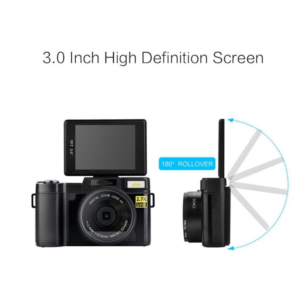 3.0 Flip Screen Vlog Camera With 4X Zoom For Audio And Video Recording