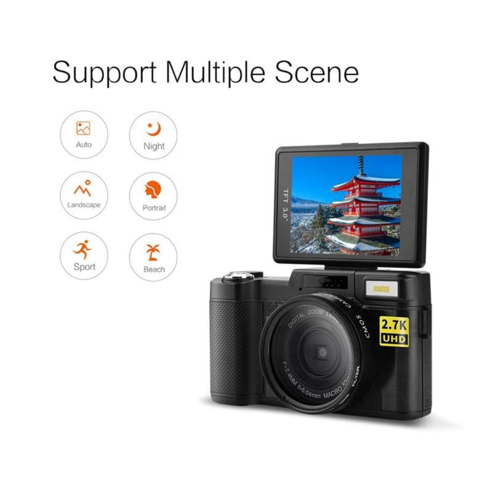 3.0 Flip Screen Vlog Camera With 4X Zoom For Audio And Video Recording