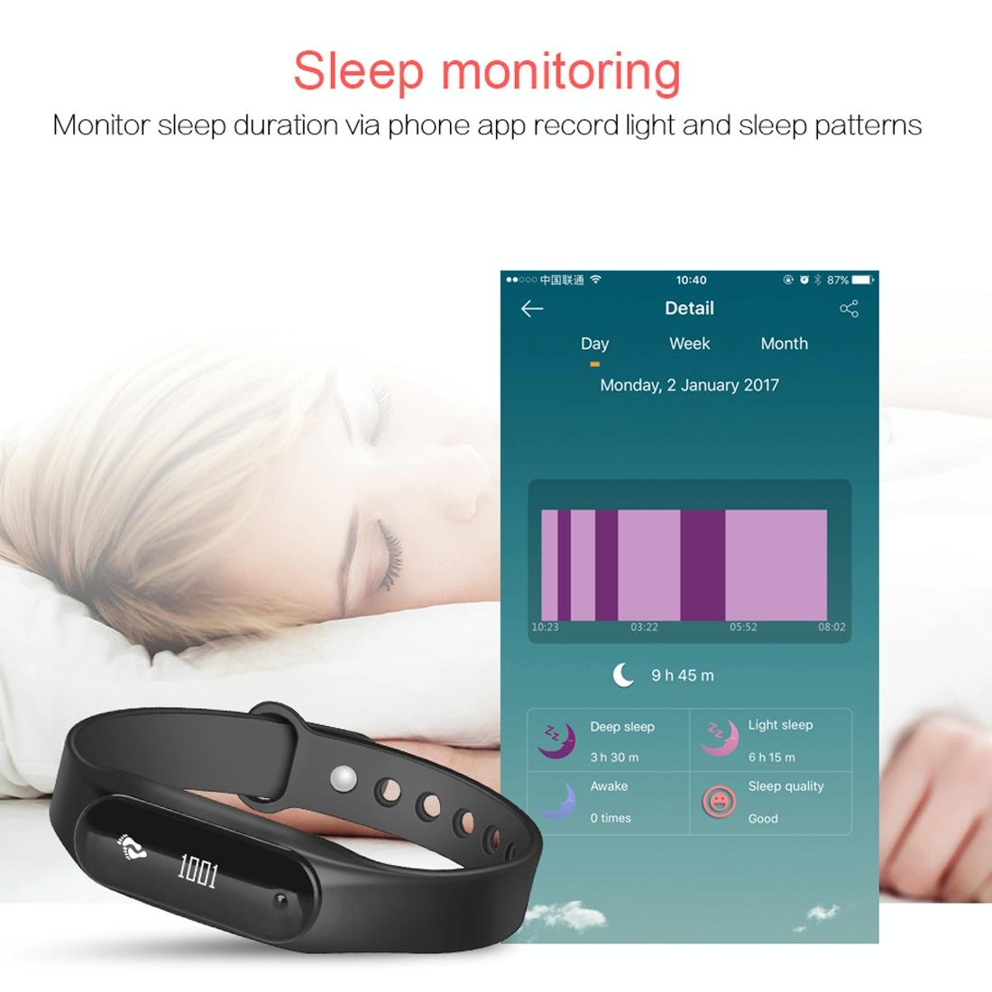 Bluetooth Smart Bracelet With Heart Rate Monitor And Sleep Tracker Black