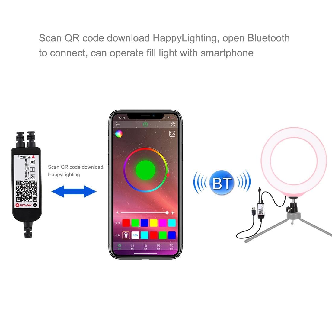 Dimmable 6.2 Usb Rgbw Led Ring Light With Cold Shoe Tripod & Remote_Black
