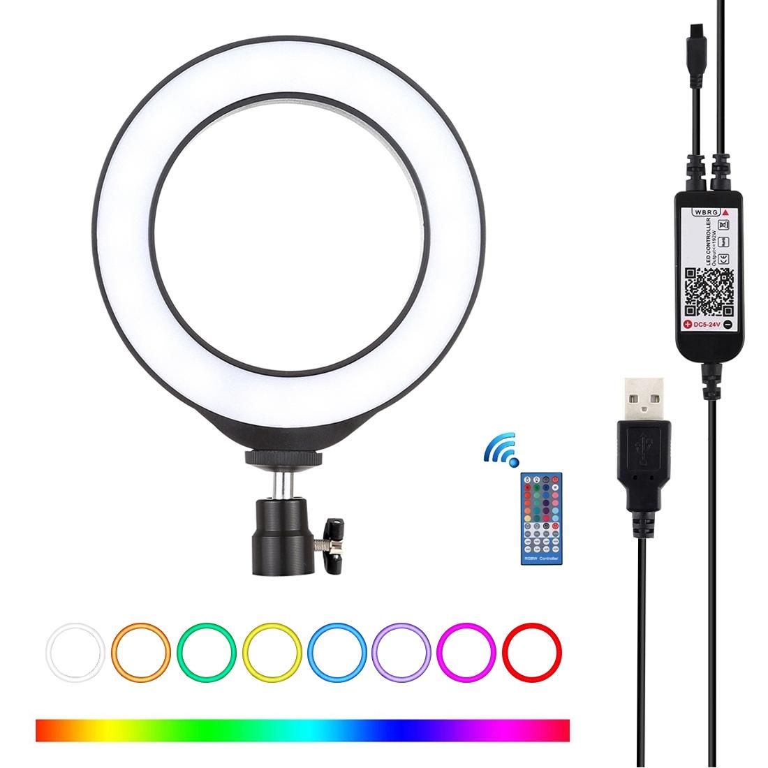 Dimmable 6.2 Usb Rgbw Led Ring Light With Cold Shoe Tripod & Remote_Black