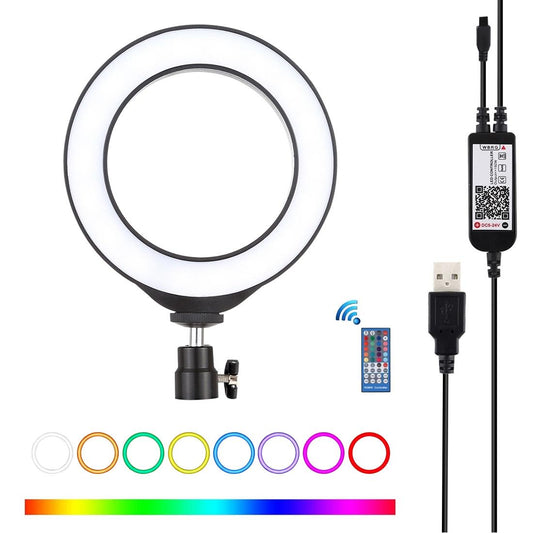 Dimmable 6.2 Usb Rgbw Led Ring Light With Cold Shoe Tripod & Remote_Black