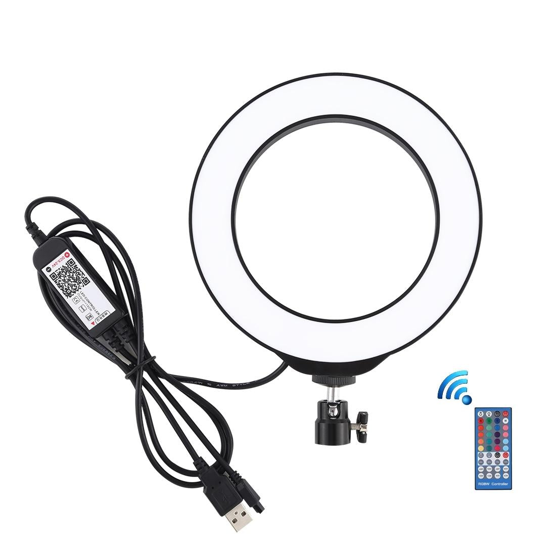 Dimmable 6.2 Usb Rgbw Led Ring Light With Cold Shoe Tripod & Remote_Black
