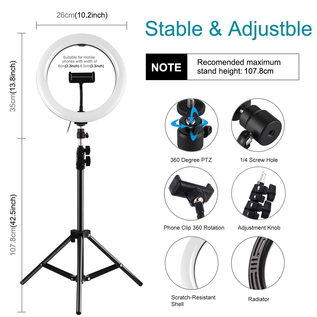 10.2 Ring Light With Tripod Usb 3 Modes Dual Colour Diffuse Phone Clamp Remote Black