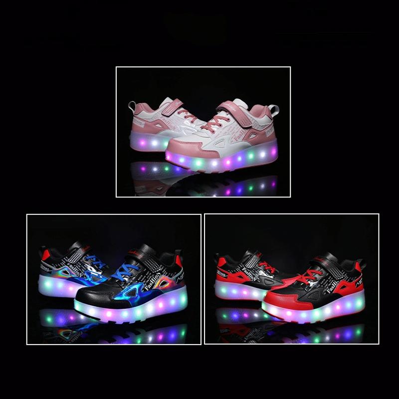 Rechargeable Light Wheel Skating Shoes For Kids Size 36 Two Wheeled Black And Red