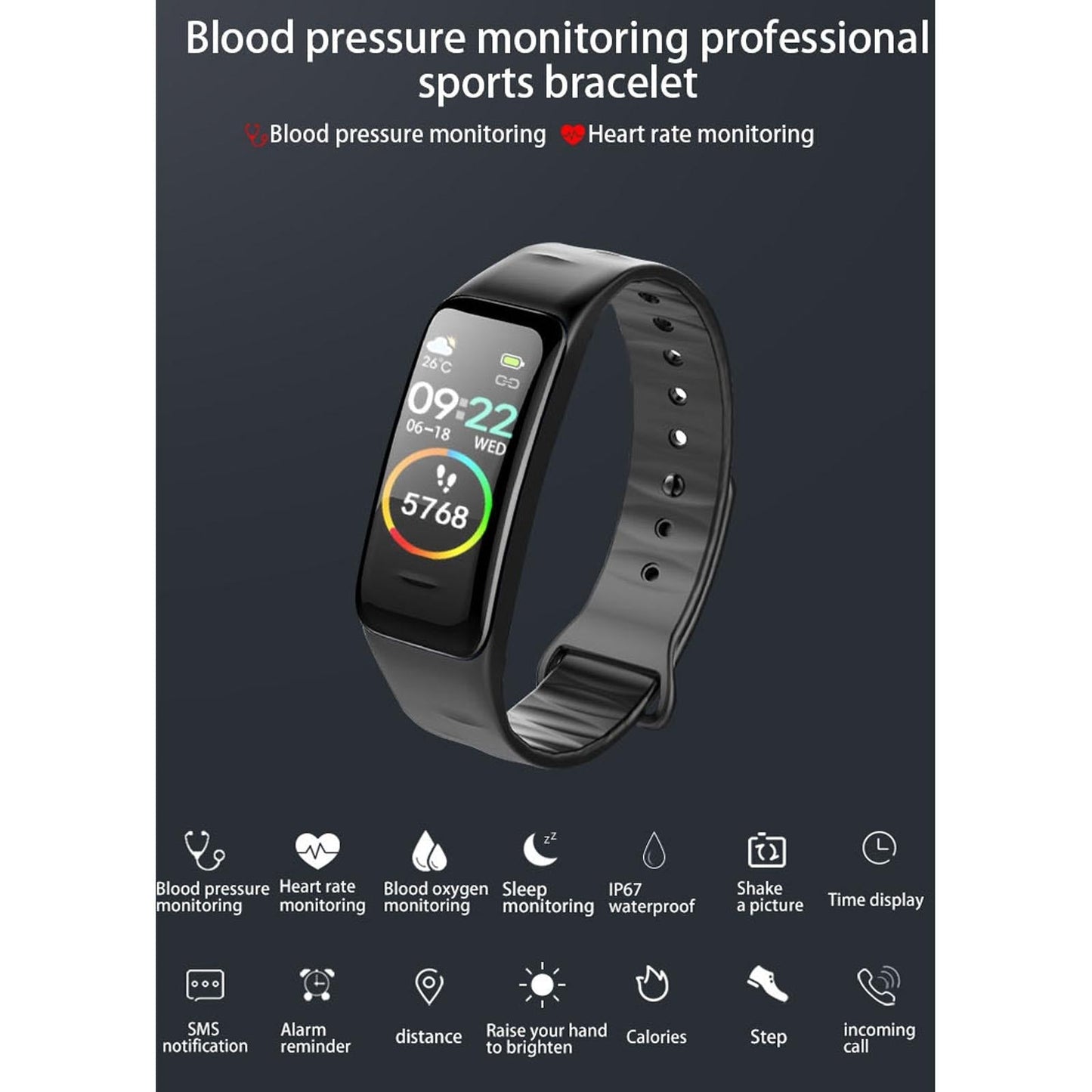 Waterproof Smart Bracelet With Colour Screen Ip67 Blue