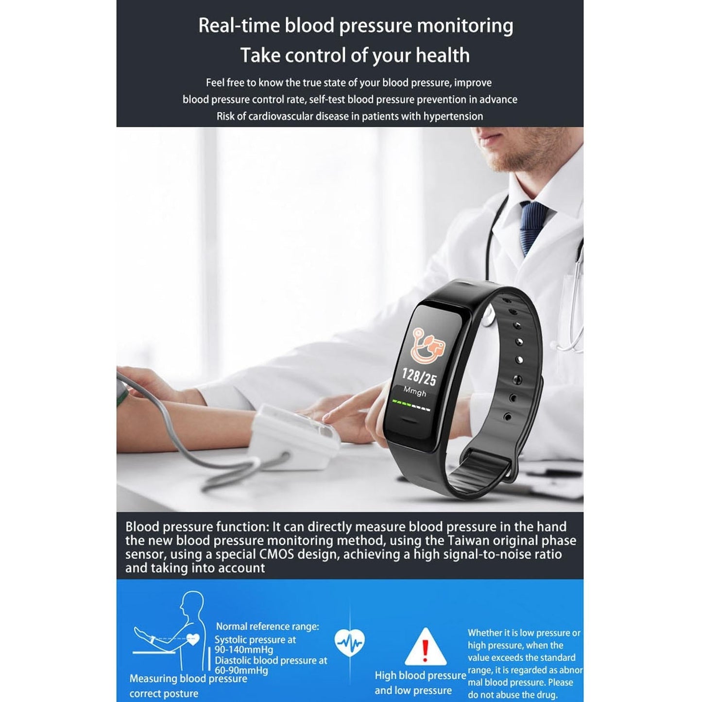 Waterproof Smart Bracelet With Colour Screen Ip67 Blue