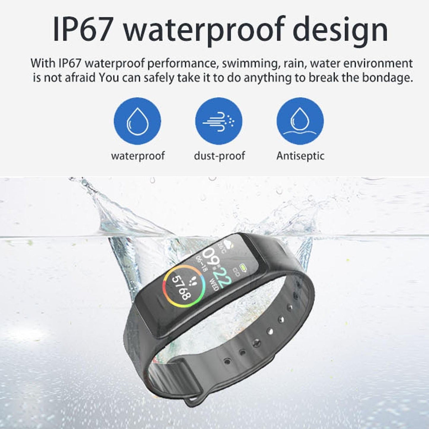 Waterproof Smart Bracelet With Colour Screen Ip67 Blue
