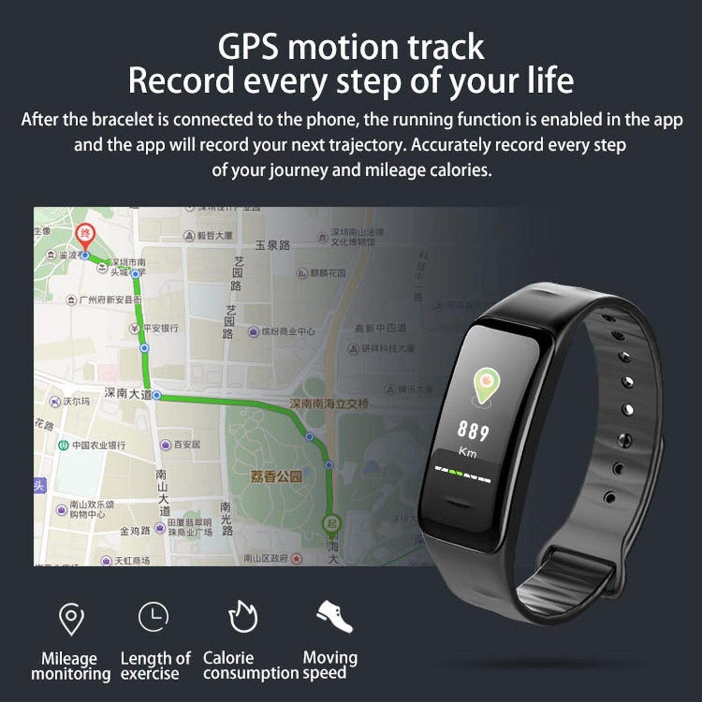 Waterproof Smart Bracelet With Colour Screen Ip67 Blue