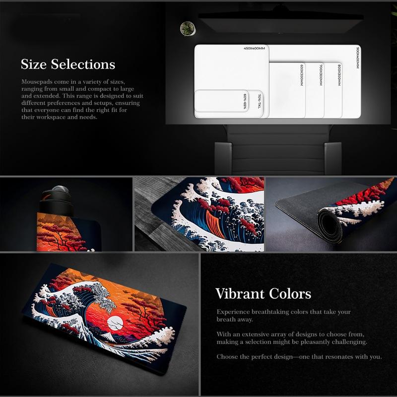 Non Slip Gaming Mouse Pad Big Wave Design - No.4 400X900x3mm