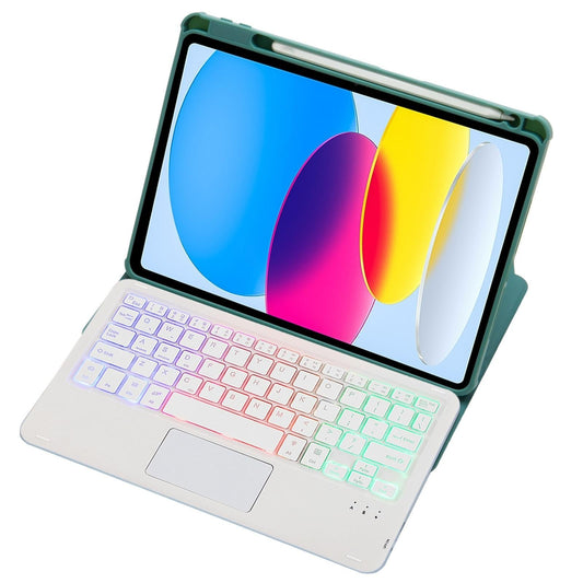 360 Rotation Bluetooth Keyboard Leather Case For Ipad 10.9 2022 With Touch Control And Backlight Green
