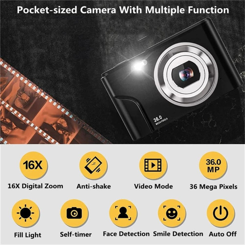 36Mp 2.7K Full Hd Digital Camera With 16X Zoom For Children 2.4 Inch Screen Pink