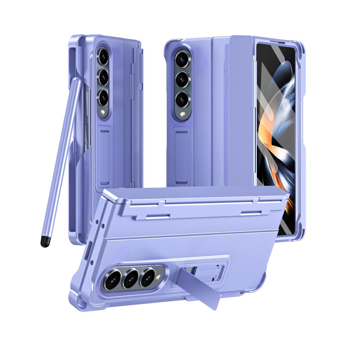 For Samsung Galaxy Z Fold4 5G Shockproof Diamond Case With Hinge And Pen Purple
